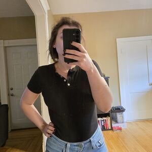 Madewell Black Button-Up Bodysuit